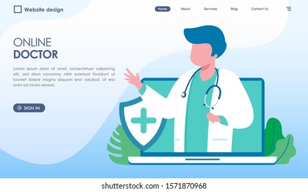 Online Doctor Landing Page Website Illustration Vector Flat Design 