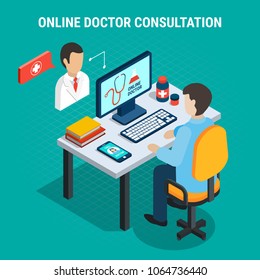 Online Doctor Medical Consultation Concept On Blue Background 3d Isometric Vector Illustration