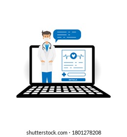 Online doctor medical consultation and support on screen laptop