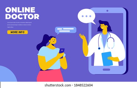 Online doctor. Online medical consultation and support. Healthcare services. Ask a doctor. Online medicine concept vector illustration.