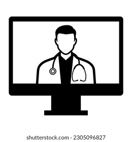 Online-Arzt auf Computerbildschirm Symbol, Telemedizin-Konzept