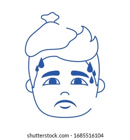 online doctor patient man fever with water bag care blue line style icon vector illustration