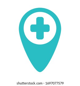 Online Doctor, Pointer Location Medical Assistance Covid 19 Vector Illustration, Line Style Icon