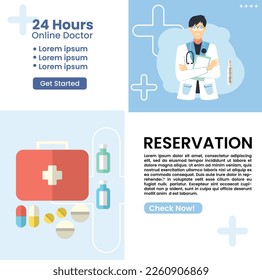 Online doctor reservation in flat design illustration for social media post