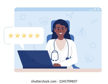 Online doctor reviews flat concept vector illustration. Star rating. Editable 2D cartoon characters on white for web design. Internet appointment creative idea for website, mobile, presentation
