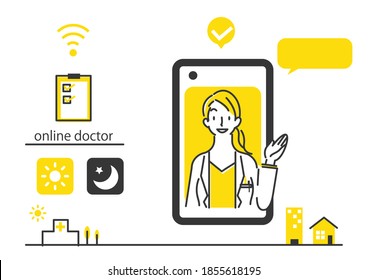 online doctor, simple hand drawn illustration
