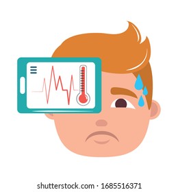 online doctor smartphone thermometer male fever patient care flat style icon vector illustration