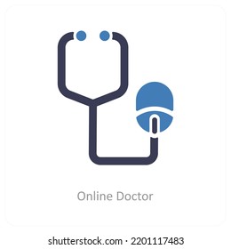 Online doctor and stethoscope icon concept