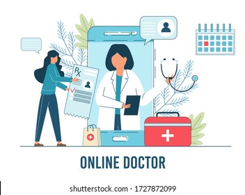 Online Doctor, Telemedicine, Medical Service Online for Patients. Vector illustration Online medical concept. Medical Consultation by Internet with Doctor. Telemedicine concept, Healthcare service.