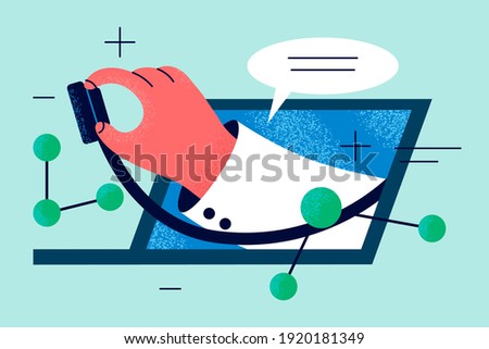 Online doctor, telemedicine, Virtual healthcare concept. Hand of doctor with stethoscope protruding from laptop screen to examine remote patient and make online consultation illustration