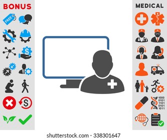 Online Doctor vector icon with bonus. Style is bicolor flat symbol, cobalt and gray colors, rounded angles, white background.