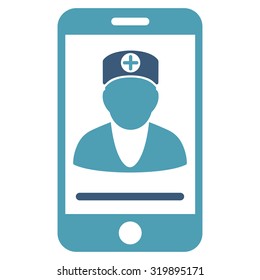Online Doctor vector icon. Style is bicolor flat symbol, cyan and blue colors, rounded angles, white background.