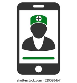 Online Doctor vector icon. Style is bicolor flat symbol, green and gray colors, rounded angles, white background.