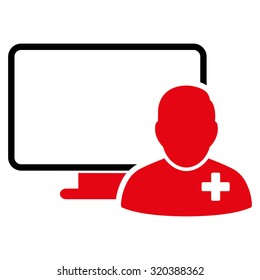 Online Doctor vector icon. Style is bicolor flat symbol, intensive red and black colors, rounded angles, white background.