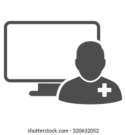 Online Doctor vector icon. Style is flat symbol, gray color, rounded angles, white background.