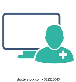 Online Doctor vector icon. Style is bicolor flat symbol, cobalt and cyan colors, rounded angles, white background.