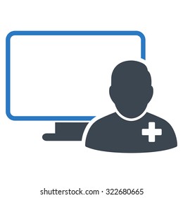 Online Doctor vector icon. Style is bicolor flat symbol, smooth blue colors, rounded angles, white background.