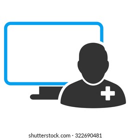 Online Doctor vector icon. Style is bicolor flat symbol, blue and gray colors, rounded angles, white background.