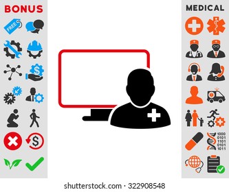 Online Doctor vector icon. Style is bicolor flat symbol, intensive red and black colors, rounded angles, white background.