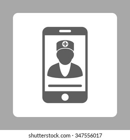 Online Doctor vector icon. Style is flat rounded square button, dark gray and white colors, silver background.