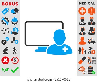 Online Doctor Vector Icon. Style Is Bicolor Flat Symbol, Blue And Gray Colors, Rounded Angles, White Background.