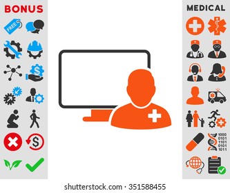 Online Doctor vector icon. Style is bicolor flat symbol, orange and gray colors, rounded angles, white background.