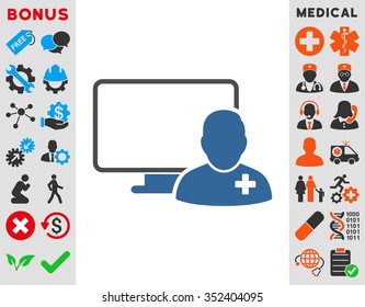 Online Doctor vector icon. Style is bicolor flat symbol, cobalt and gray colors, rounded angles, white background.
