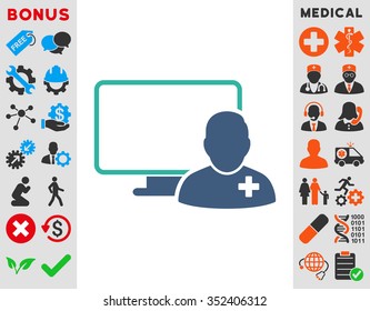 Online Doctor vector icon. Style is bicolor flat symbol, cobalt and cyan colors, rounded angles, white background.