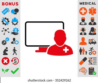 Online Doctor vector icon. Style is bicolor flat symbol, intensive red and black colors, rounded angles, white background.