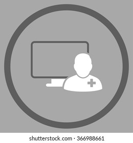 Online Doctor vector icon. Style is bicolor flat circled symbol, dark gray and white colors, rounded angles, silver background.