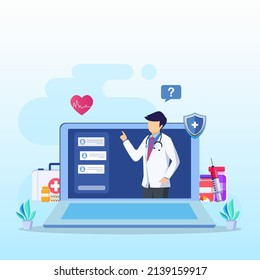 Online doctor vector illustration concept. Online medical consultation and support online