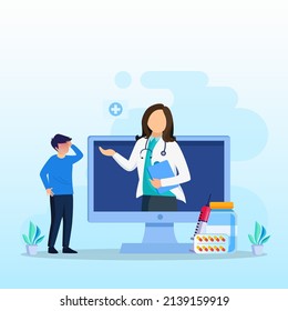 Online doctor vector illustration concept. Online medical consultation and support online