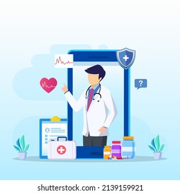 Online doctor vector illustration concept. Online medical consultation and support online