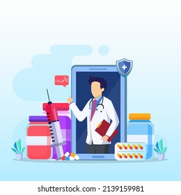 Online doctor vector illustration concept. Online medical consultation and support online