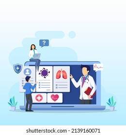 Concepto de ilustración vectorial de doctores en línea. Consulta médica en línea y apoyo en línea