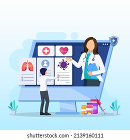 Concepto de ilustración vectorial de doctores en línea. Consulta médica en línea y apoyo en línea