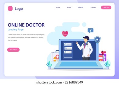 Online doctor vector illustration concept. Online medical consultation and support online