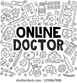 Online doctor vector illustration with lwttering