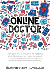 Online doctor vector illustration with lwttering