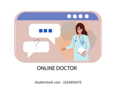 Online doctor, virtual medicine program. Health care service  cartoon flat vector illustration.