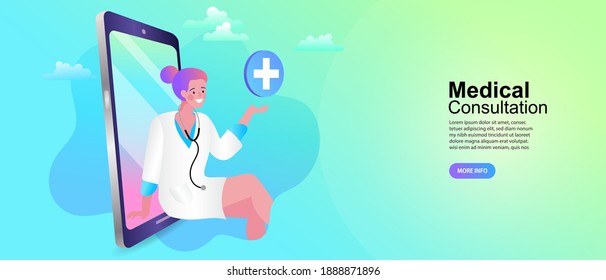 Online doctor women healthcare concept. Professional doctor in a smartphone giving a consultation online. 