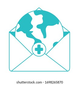 online doctor, world in envelope email medical protection covid 19 vector illustration, line style icon