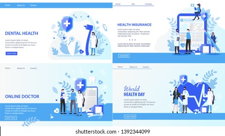 Online Doctor World Health Day Dental Insurance Vector Illustration. Internet Search Doctor Dentist Appointment Family Insurance Contract Finance Support Health Awareness Tooth Treatment