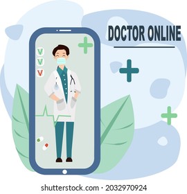 Online doctor's consultation. Flat design of an online application for medicine and healthcare for a website. 