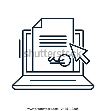Online document concept, electronic signature. Vector linear icon isolated on white background.