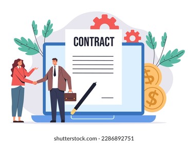 Online document contract sign signature business concept. Vector graphic design illustration