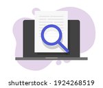 Online document expertise review or legal text content research censorship on laptop pc vector, digital file analysis concept, article inspect, law proof information searching, essay idea