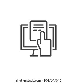 Online document outline icon. linear style sign for mobile concept and web design. Hand touching screen simple line vector icon. Symbol, logo illustration. Pixel perfect vector graphics