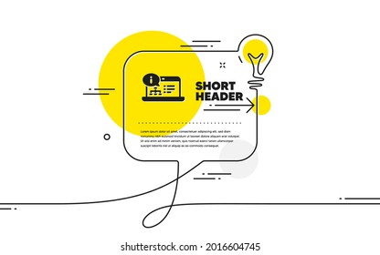 Online documentation icon. Continuous line idea chat bubble banner. Technical instruction sign. Online documentation icon in chat message. Talk comment light bulb background. Vector