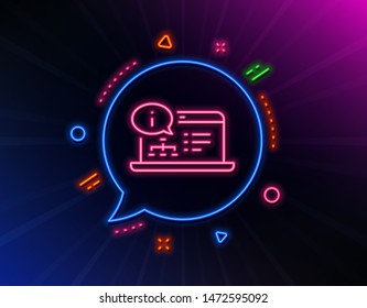 Online documentation line icon. Neon laser lights. Technical instruction sign. Glow laser speech bubble. Neon lights chat bubble. Banner badge with online documentation icon. Vector
